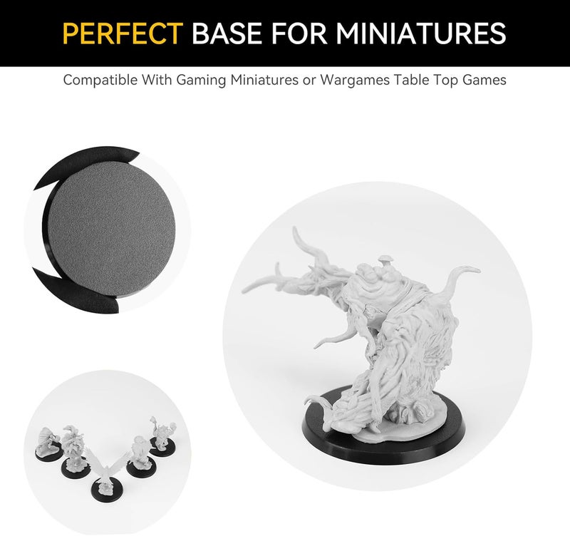 FIGURESLAB Store 30PCS 60mm/2.36inch Textured Plastic Black Round Miniature Bases, Model Base for Gaming Miniatures or Wargames Table Top Games - Image 3